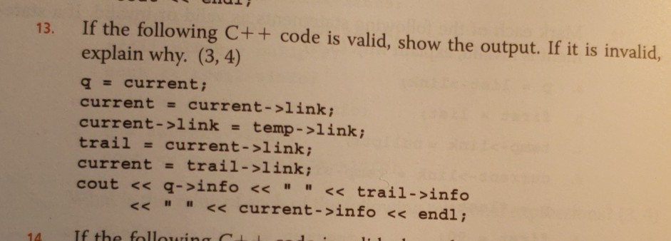 Solved 13. If the following C++ code is valid, show the | Chegg.com