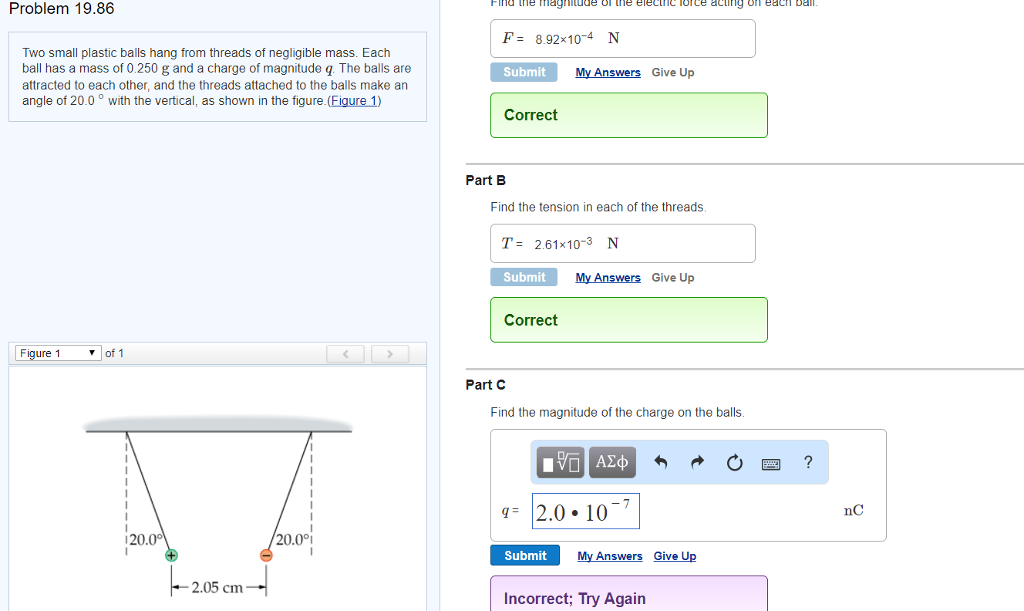 Solved Two small plastic balls hang from threads of