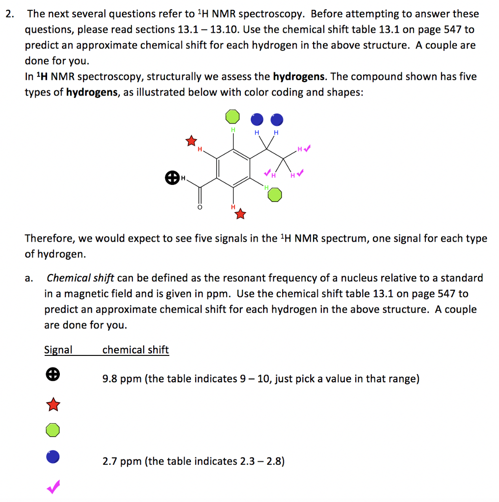 Solved The Next Several Questions Refer To H Nmr Chegg Com