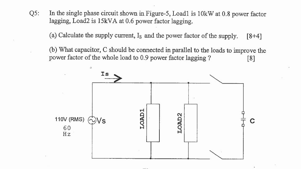 Solved In the single phase circuit shown in Figure-5, Load1 | Chegg.com