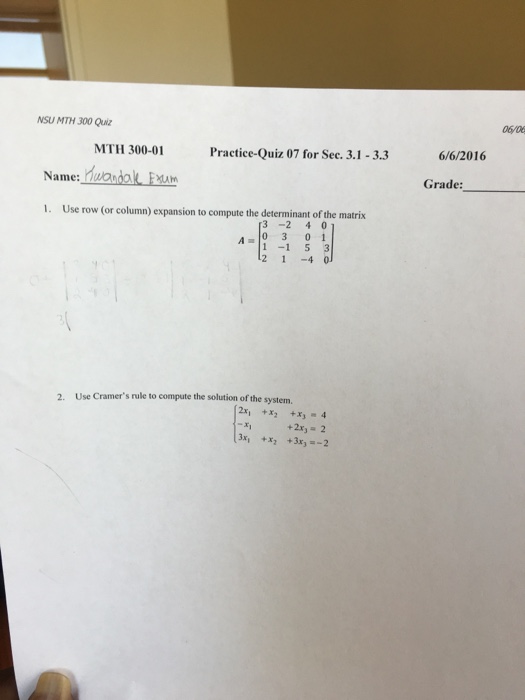 Solved Use row (or column) expansion to compute the | Chegg.com