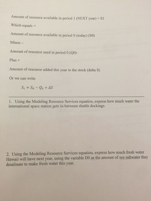 Amount of resource available in period 1 (NEXT year) | Chegg.com