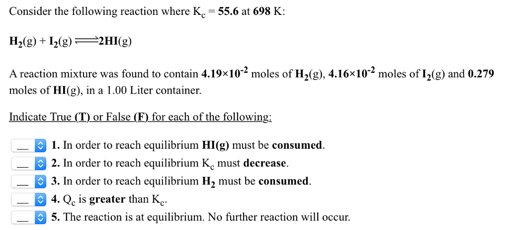 Solved Consider the following reaction where K 55.6 at 698 | Chegg.com