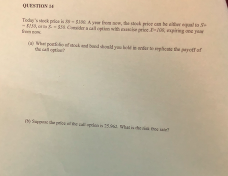 Solved QUESTION 14 Today's stock price is So- $100. A year | Chegg.com