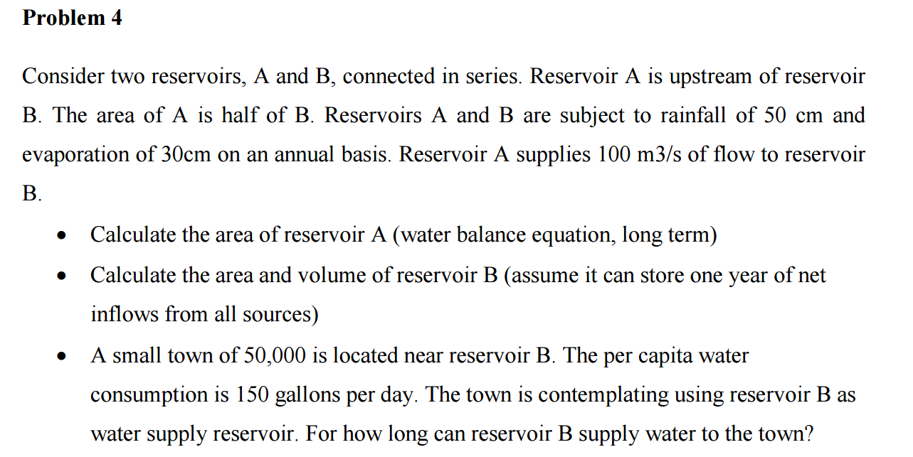 Solved Consider Two Reservoirs, A And B, Connected In | Chegg.com