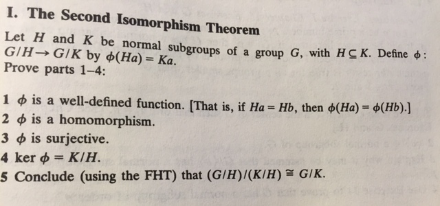 Solved THe Second Isomorphism Theorem. (Five Short Parts To | Chegg.com