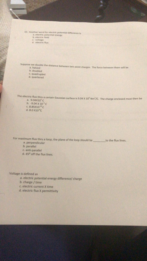 Solved 10 Another Word For Electric Potential Differences A Chegg