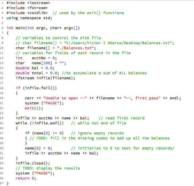 Solved [C++] Read the Balances.txt text file. Compute the | Chegg.com