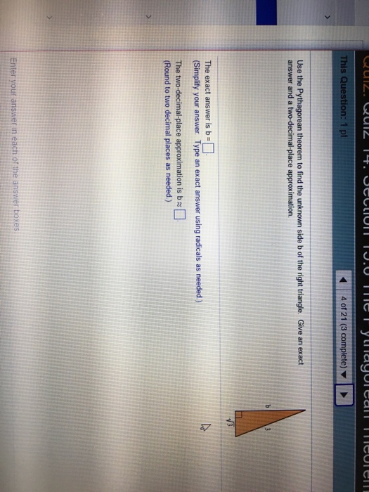 Solved Use the Pythagorean theorem to find the unknown side | Chegg.com