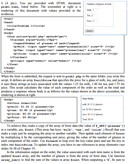 Solved 1 (4 pts). You are provided with HTML document Number | Chegg.com