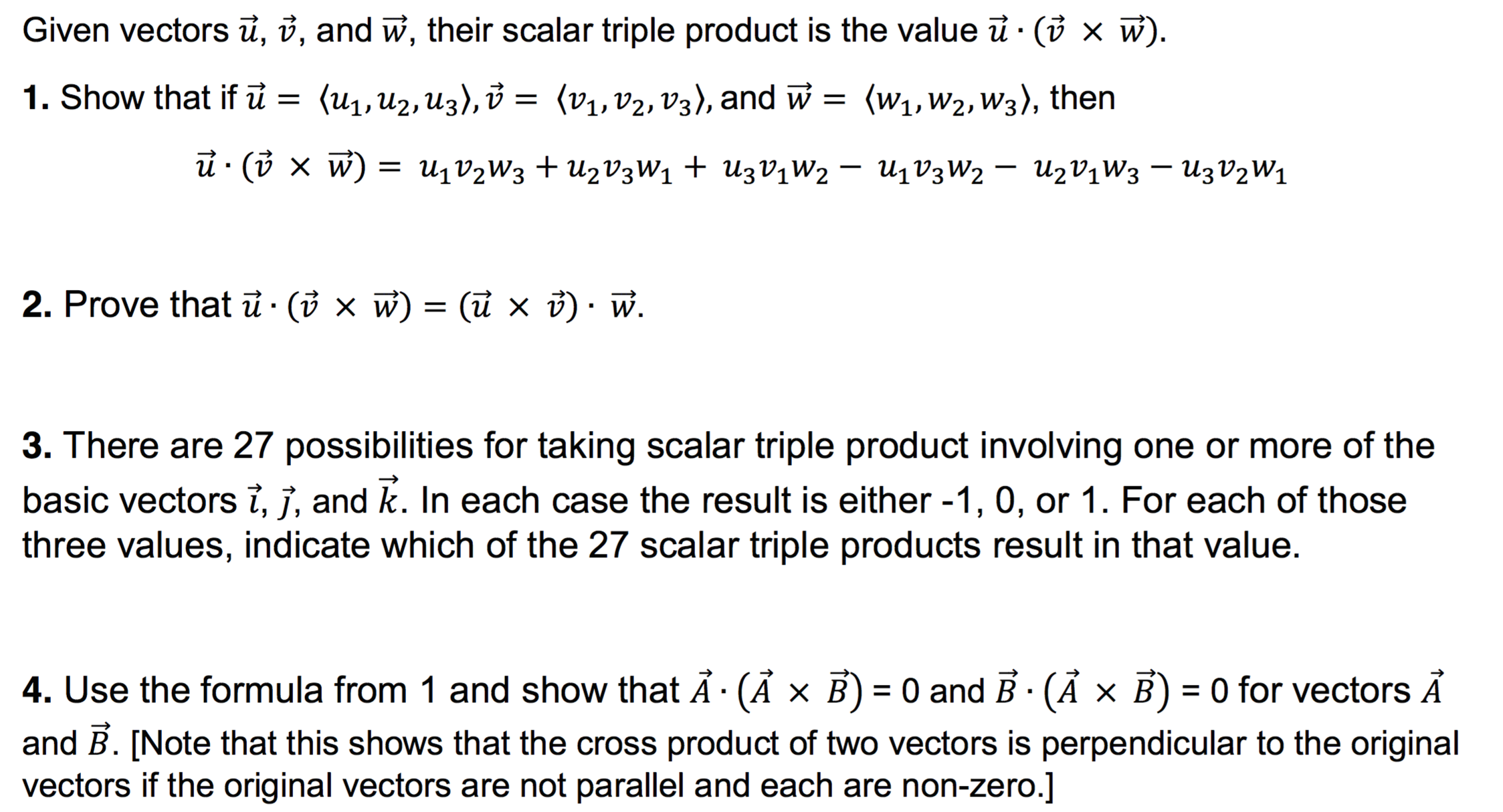 Solved Given Vectors U, V, And W, Their Scalar Triple | Chegg.com