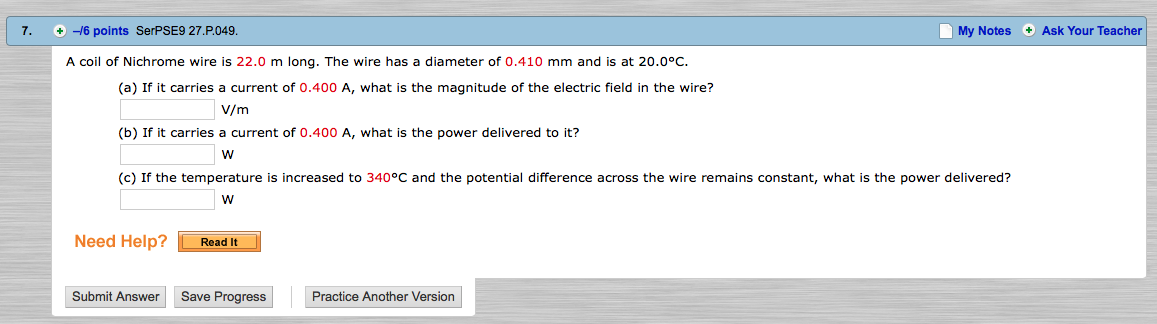 Solved A coil of Nichrome wire s 22.0 m long. The wire has | Chegg.com