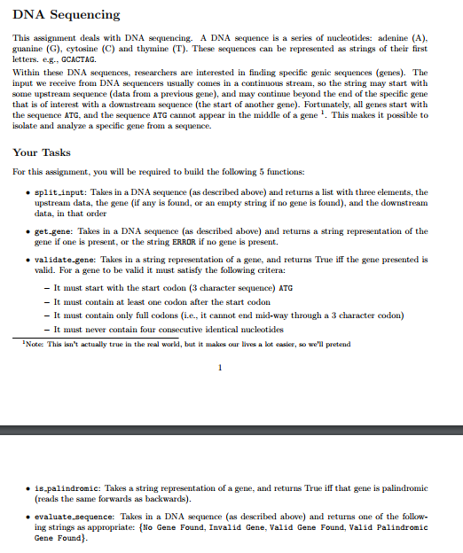 Solved DNA Sequencing This assignment deals with DNA | Chegg.com