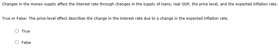 Solved Changes in the money supply affect the interest rate | Chegg.com