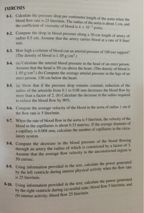 Solved EXERCISES 8 1 Calculate The Pressure Drop Per Chegg