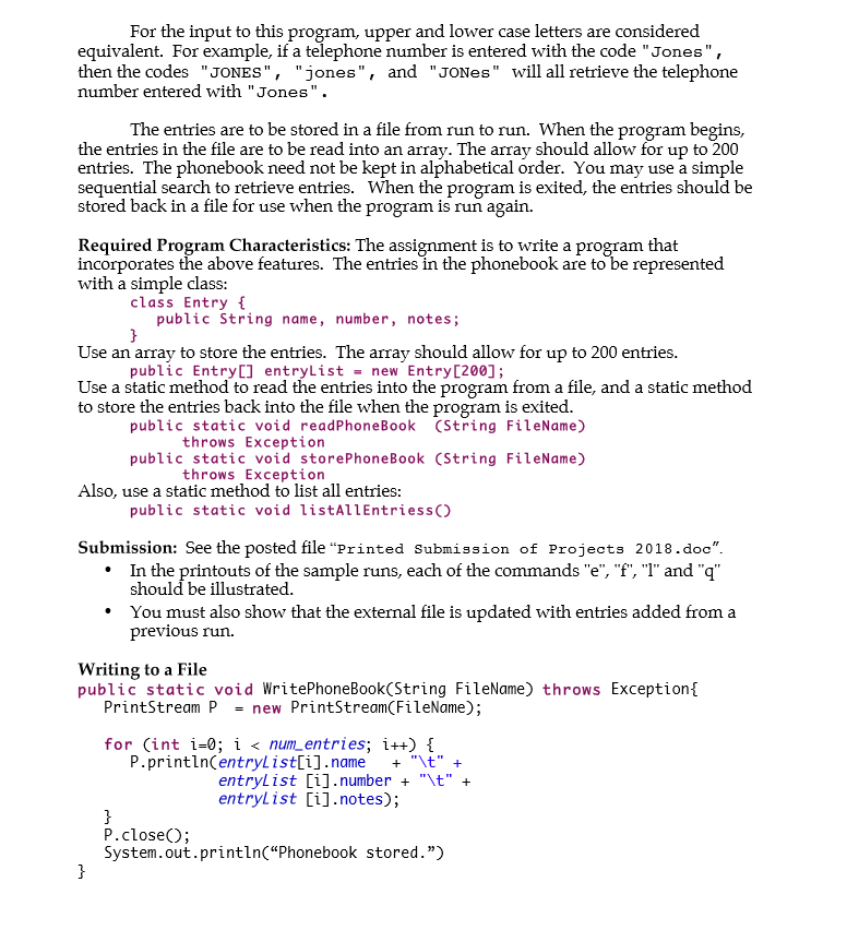 create a java program that acts like a phonebook | Chegg.com