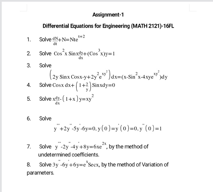 Solved Differential Equations For Engineering Math