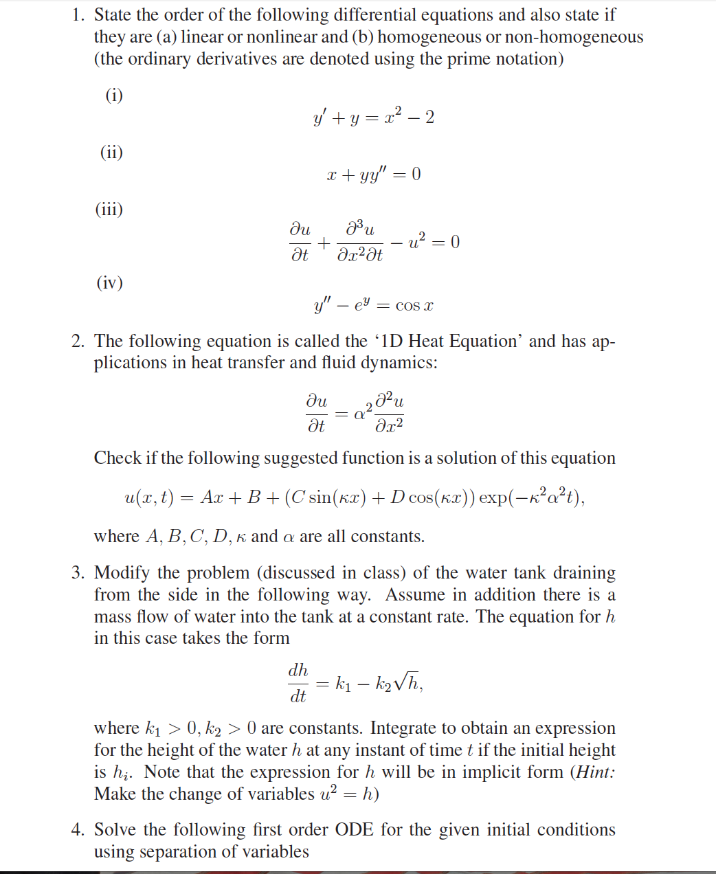 Solved State the order of the following differential | Chegg.com