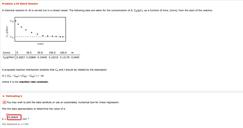 Solved A chemical reaction A→B is carried out in a closed | Chegg.com