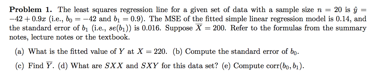 Solved The least squares regression line for a given set of | Chegg.com