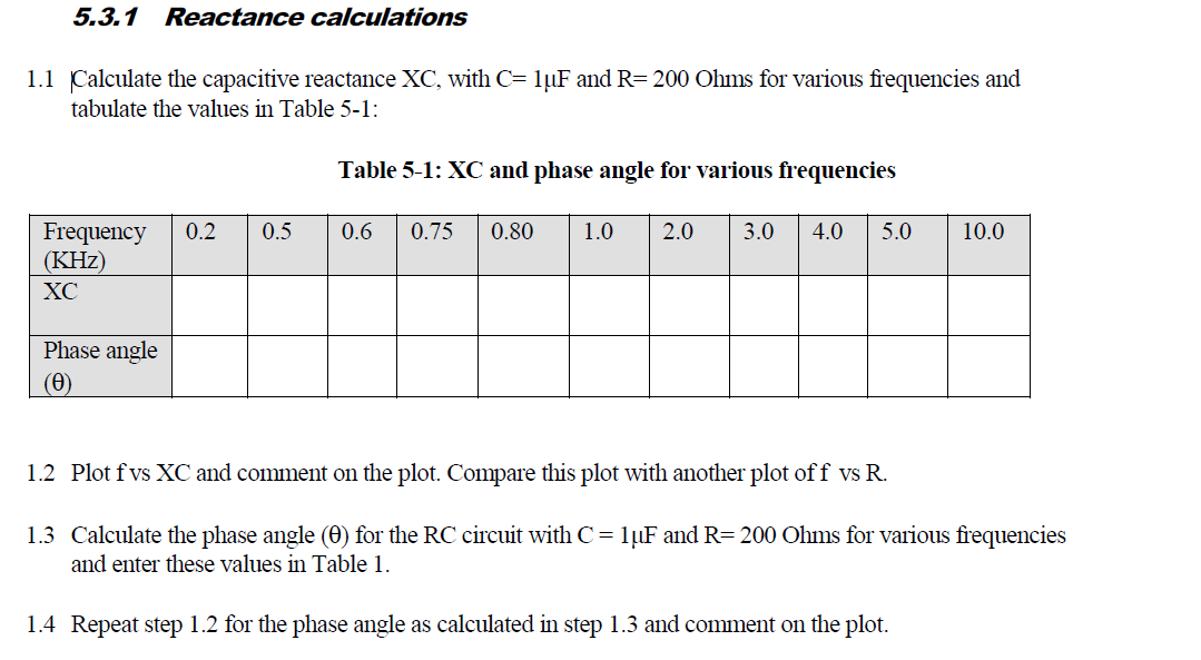 Solved Calculate the capacitive reactance XC. with C= lmuF