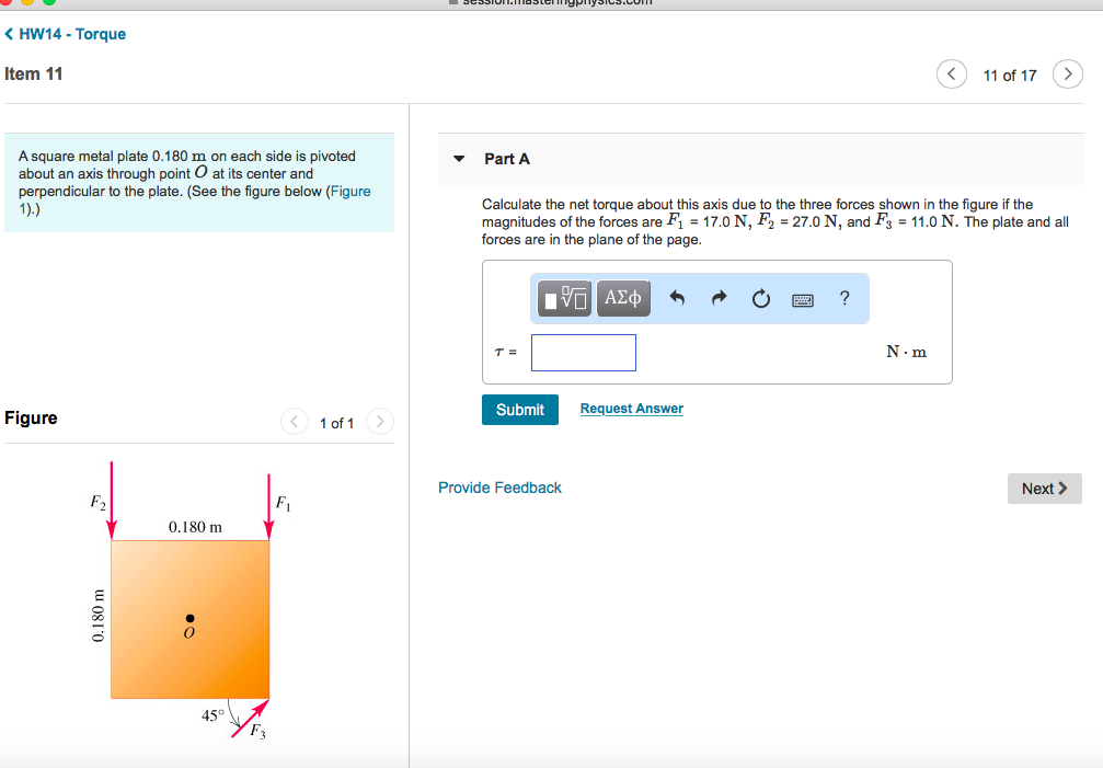 Solved HW14 -Torque Item 11 11 of 17> A square metal plate | Chegg.com