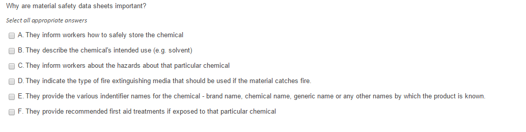 Solved Why Are Material Safety Data Sheets Important Select Chegg solved-why-are-material-safety-data-sheets-important-select-chegg