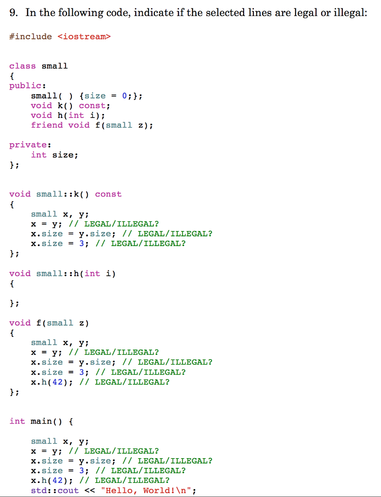 9. In the following code, indicate if the selected | Chegg.com