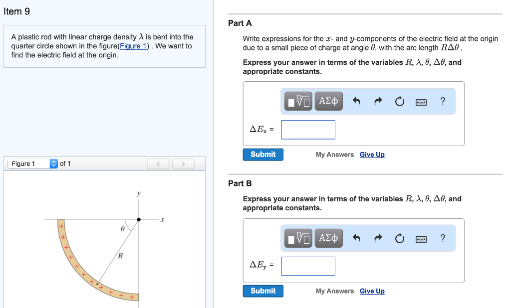 Solved A plastic rod with linear charge density ? is bent