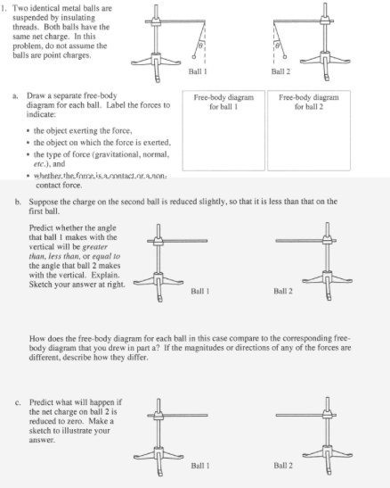 Solved Two identical metal halit are suspended by insulating | Chegg.com
