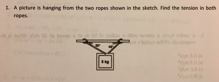 Solved A Picture Is Hanging From The Two Ropes Shown In The 3996