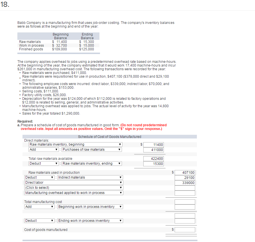 Solved 18 Babb Company is a manufacturing firm that uses | Chegg.com