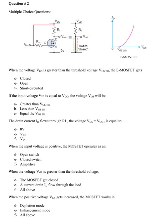 Solved Question 1 Multiple Choice Questions Voo Ov FMOSFET