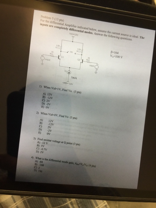 Solved Need help with this differential amplifier question