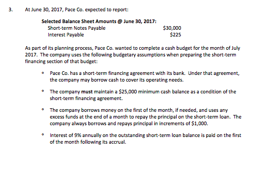 Solved 3 At June 30 2017 Pace Co Expected To Report Chegg