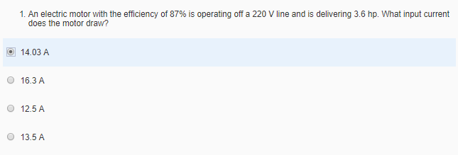 Solved 1. An electric motor with the efficiency of 87% is | Chegg.com