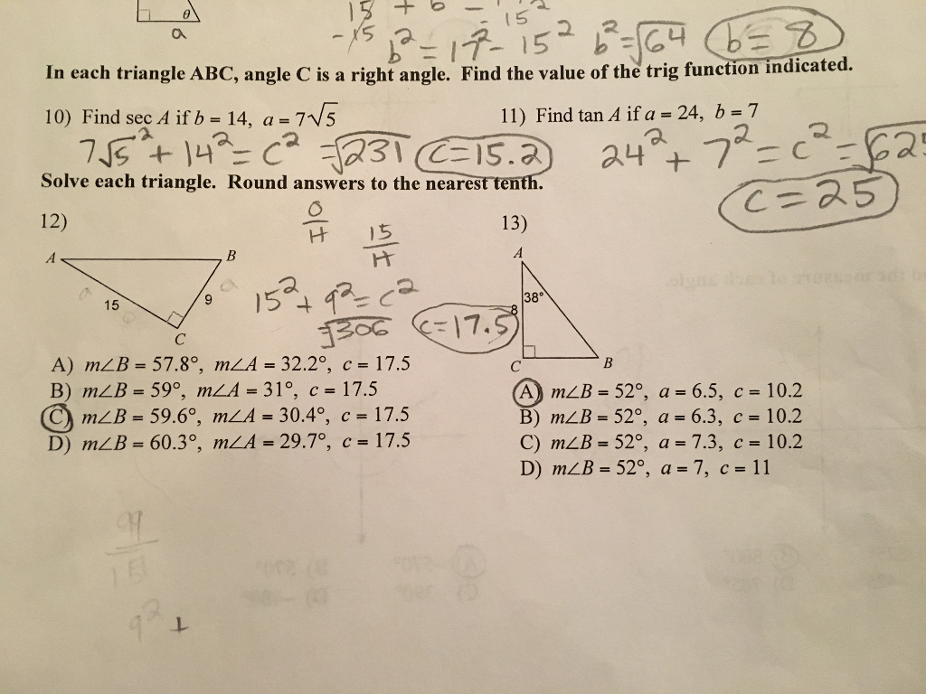 Solved 5 In each triangle ABC, angle C is a right angle. | Chegg.com