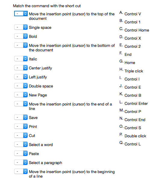 Solved Can you simply match the command with the shortcut | Chegg.com