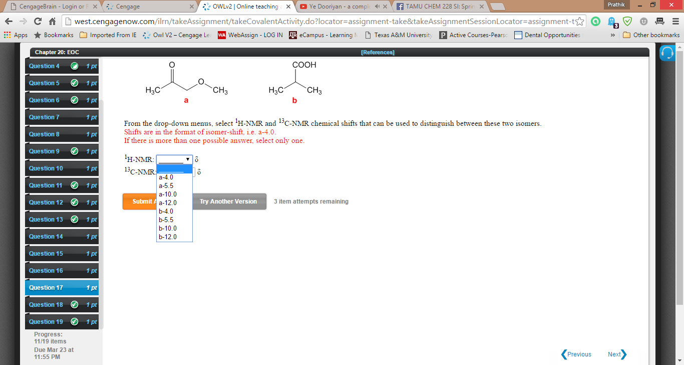 Solved 17.From the drop-down menus, select 1H-NMR and | Chegg.com