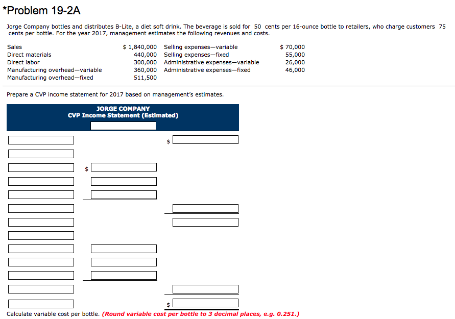 Solved *Problem 19-2A Jorge Company Bottles And Distributes | Chegg.com