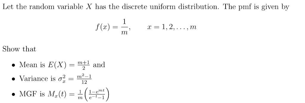 Solved Let The Random Variable X Has The Discrete Uniform | Chegg.com