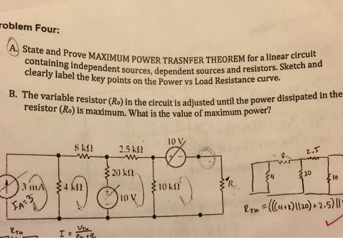 Solved State and prove MAXIMUM POWER TRASNFER THEOREM for a | Chegg.com