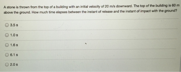 Solved A stone is thrown from the top of a building with an | Chegg.com