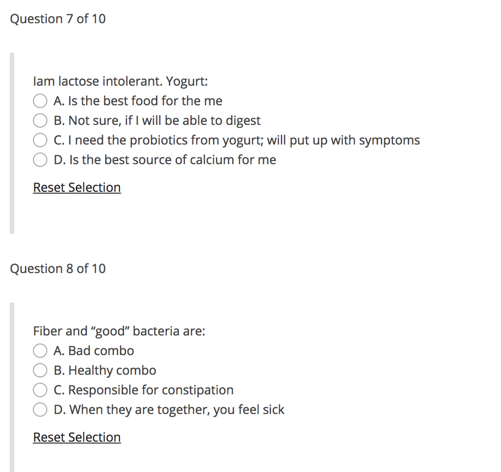 Solved Question 7 of 10 lam lactose intolerant. Yogurt OA.