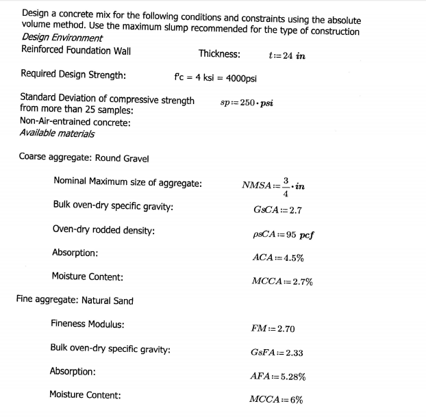Solved Design a concrete mix for the following conditions