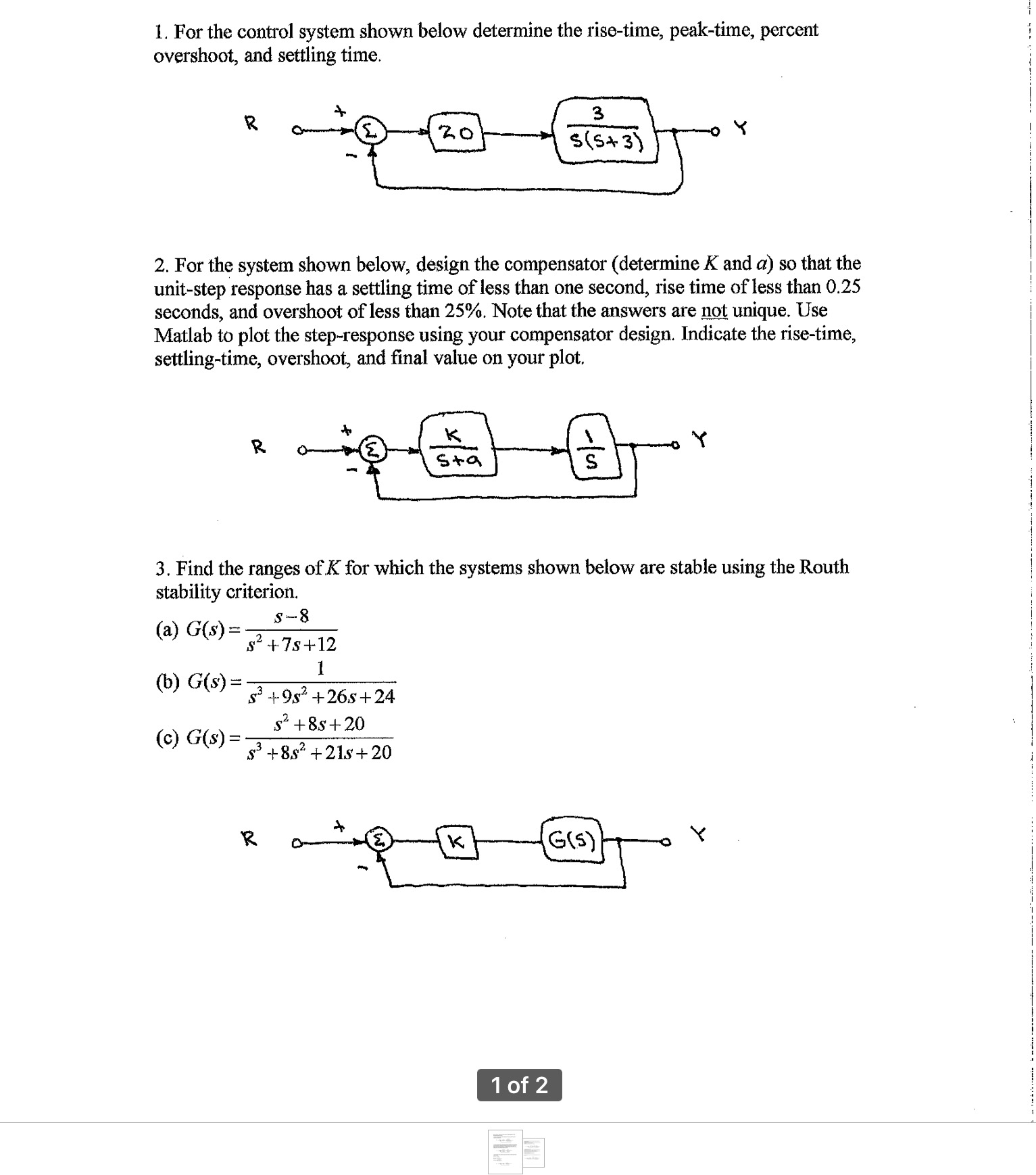 Solved For The Control System Shown Below Determine The Chegg