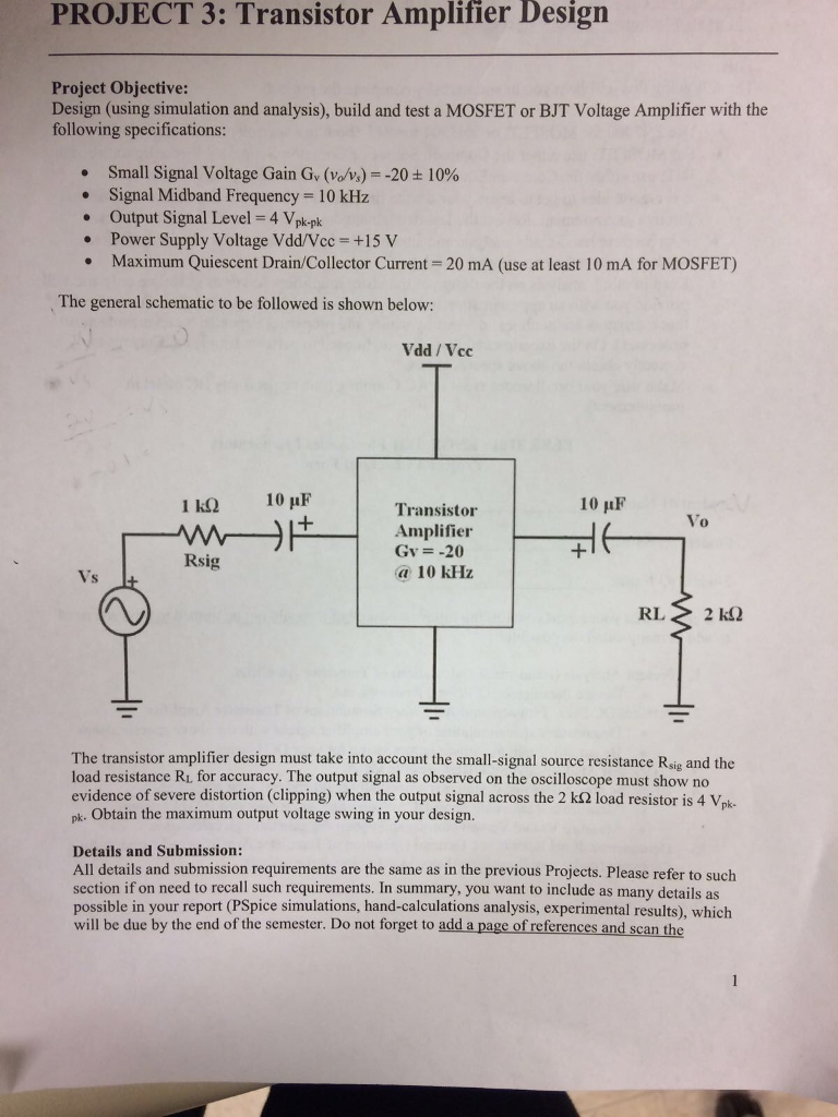 The questions aks to build a transistor amplifier | Chegg.com