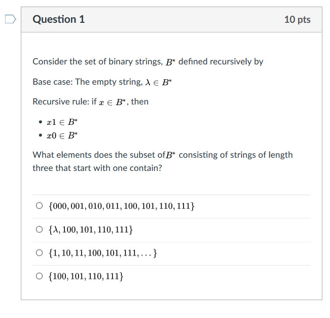 Solved Question 1 10 Pts Consider The Set Of Binary Strings, | Chegg.com