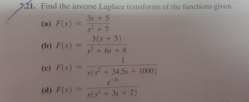 Solved 21. Find the inverse Laplace transforms of the | Chegg.com