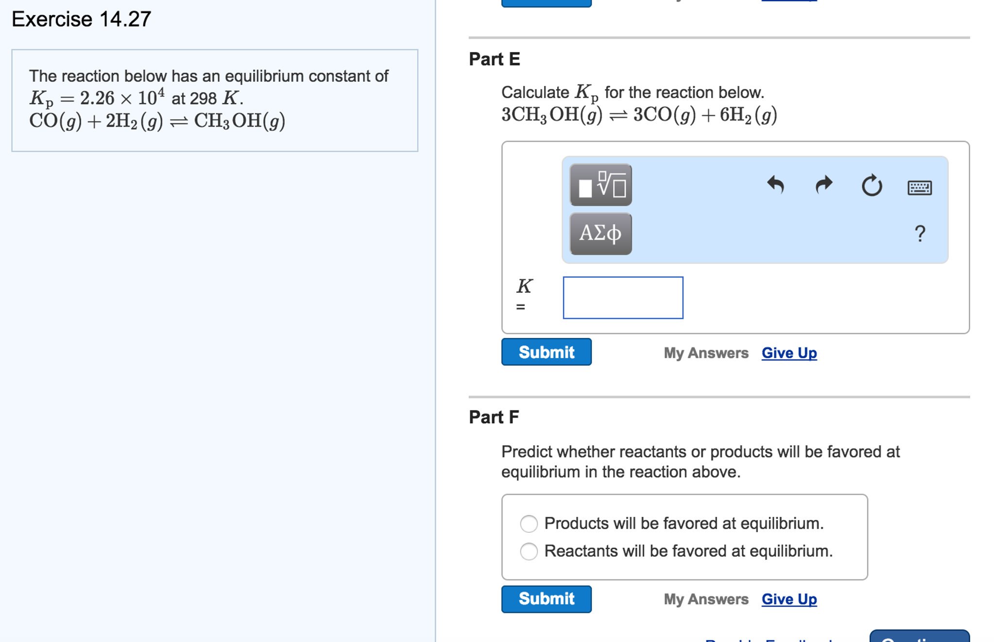 Solved The Reaction Below Has An Equilibrium Constant Of K P 